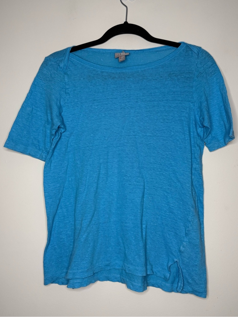 J JILL Bright Blue Lagenlook Minimalist 100% Linen Short Sleeve Tshirt Top